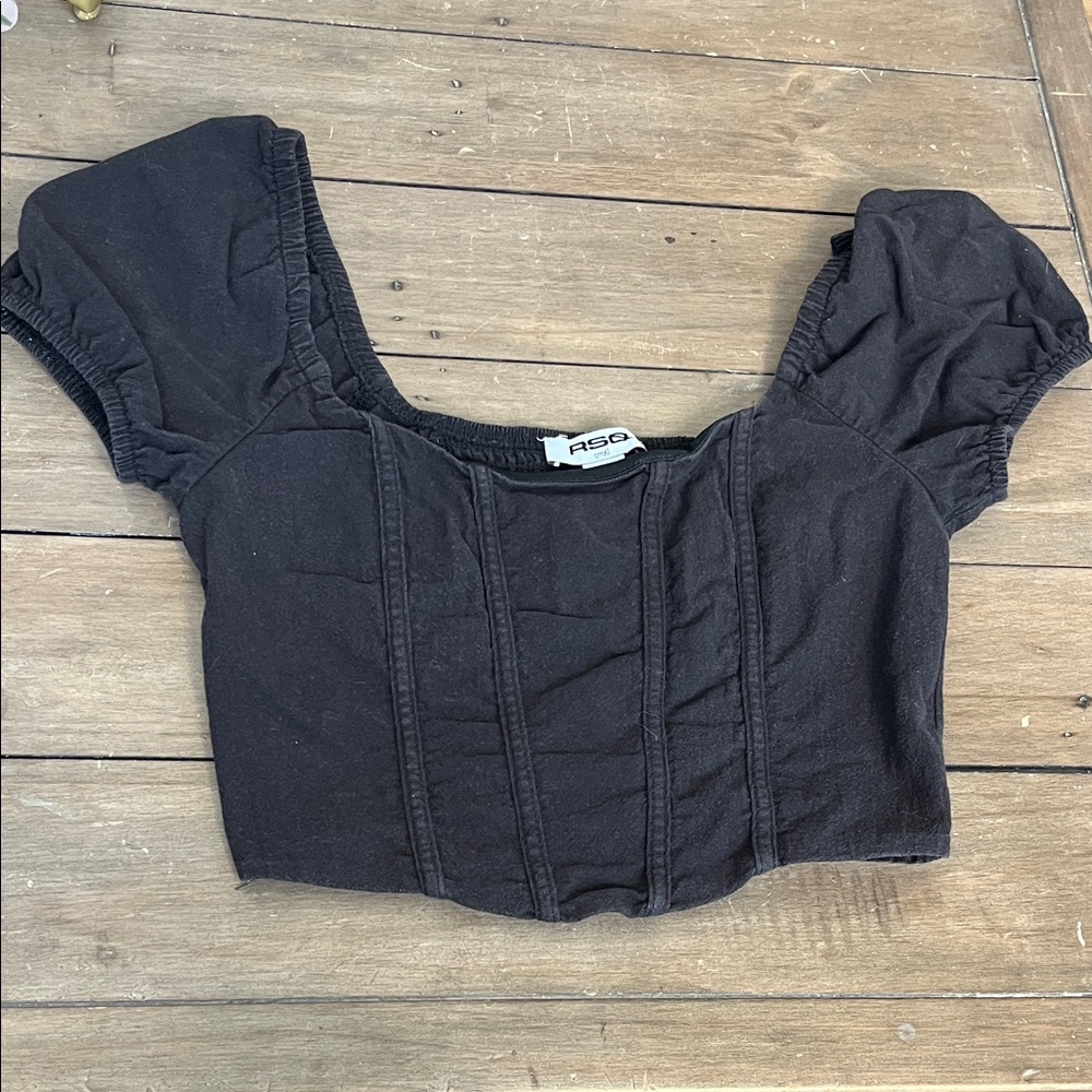 Black Puff Sleeve Crop Top